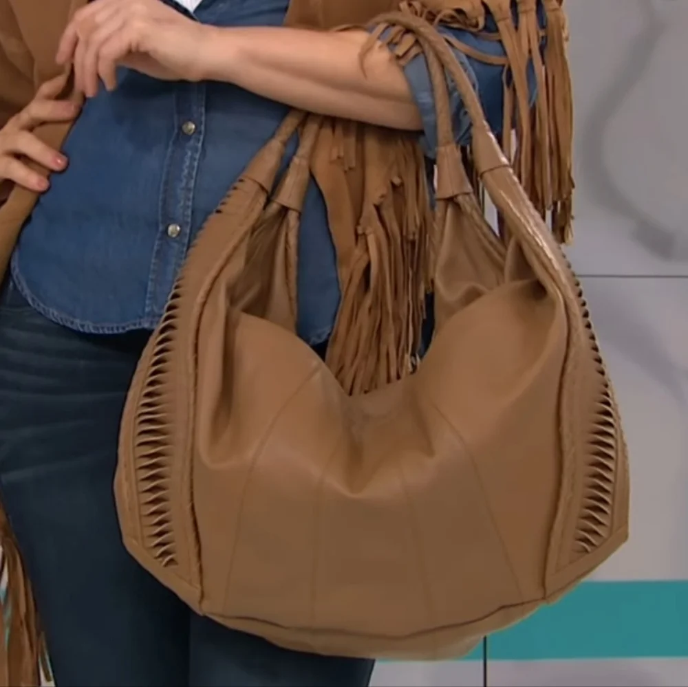 Clever Cariage Company St. Tropez Handcrafted Leather Hobo light brown